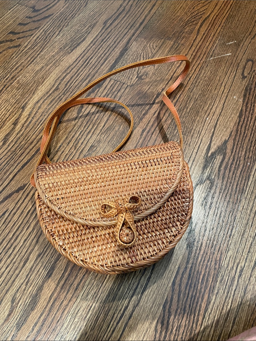 Woven Rattan Crossbody Bag - Brown